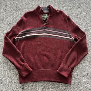 Eddie Bauer Sweater Mens Size L Classic Fit Pullover 1/4 Zip Red Striped Knit